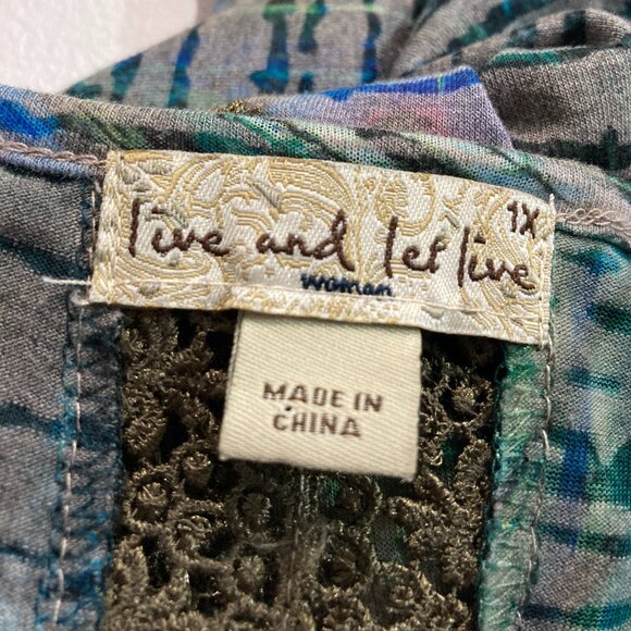 Live and Let Live Women Tunic Top Crochet Split Back 3/4 Sleeve Peacock Green 1X - Picture 6 of 11